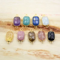natural gold plated amethysts labradorite rose quartzs amazonite connector gems rectangle pendants faceted stone charm for women