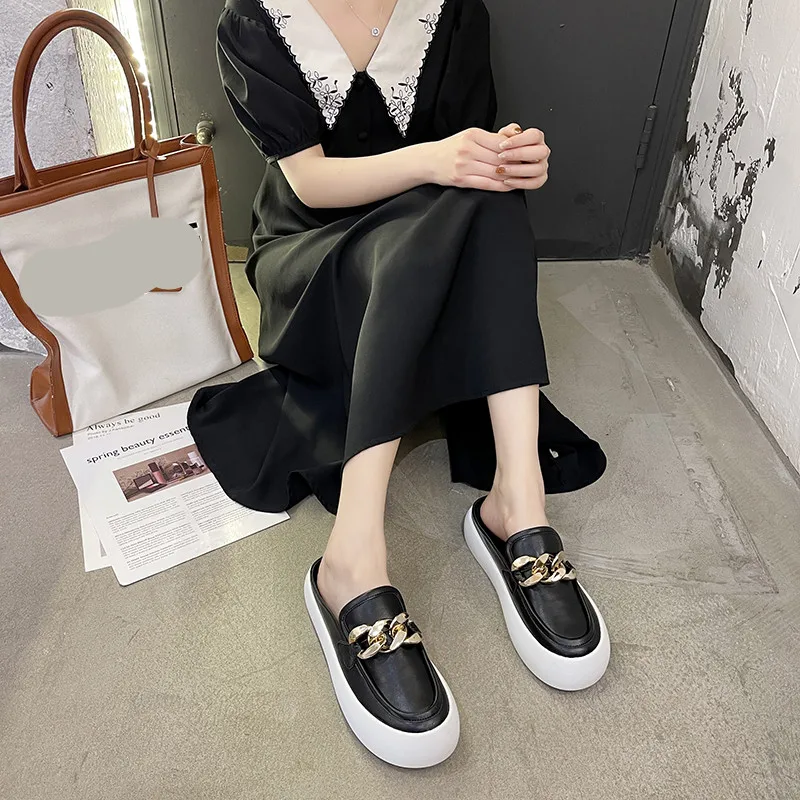 

Shoes Woman 2021 Slippers Summer Pantofle Low Rivet New Rubber Flat Fabric PU Metal Decoration Slides Basic Rivet Shoes Woman 20