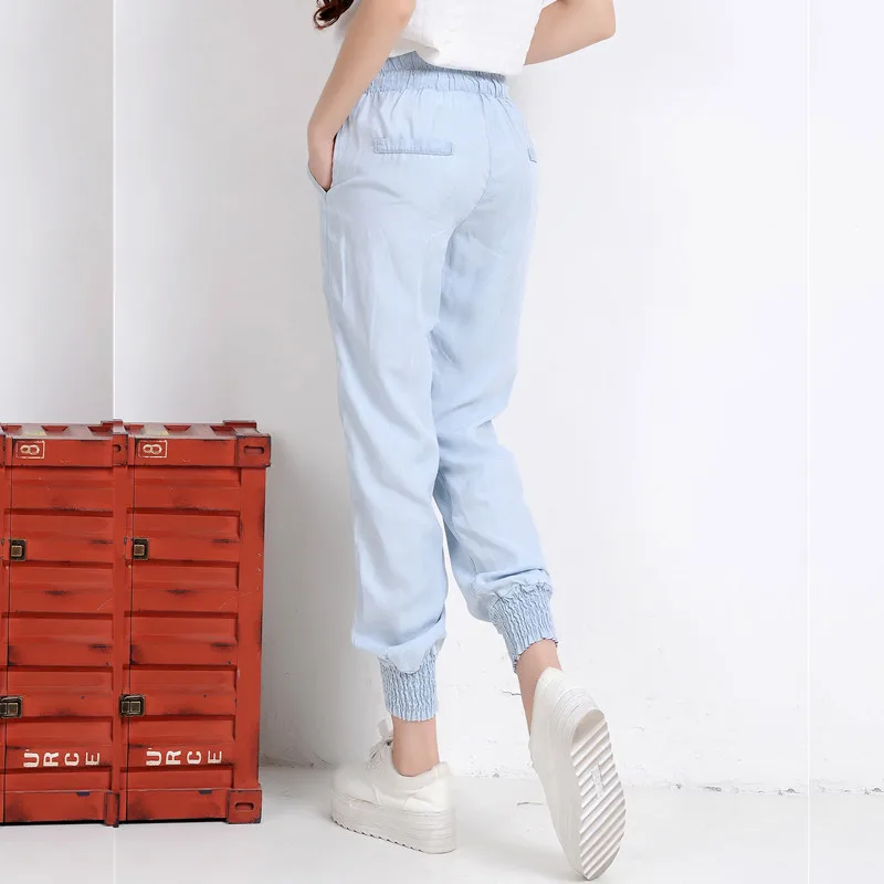 Женские джинсы из тенсельной ткани весенне летние тонкие широкие брюки