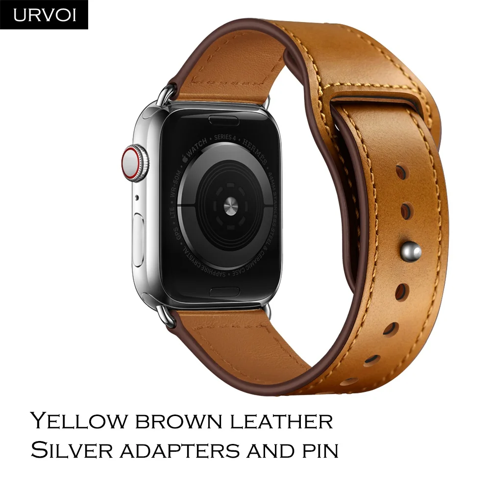 Yellow brown S URVOI ремешок для apple watch серии 5/4 3, 2, 1, ремешок для наручных часов iWatch, большие размеры 40-44 мм спортивный ремешок из натуральной кожи Swift Pin& tuck ручной работы - Band Color: Yellow brown S