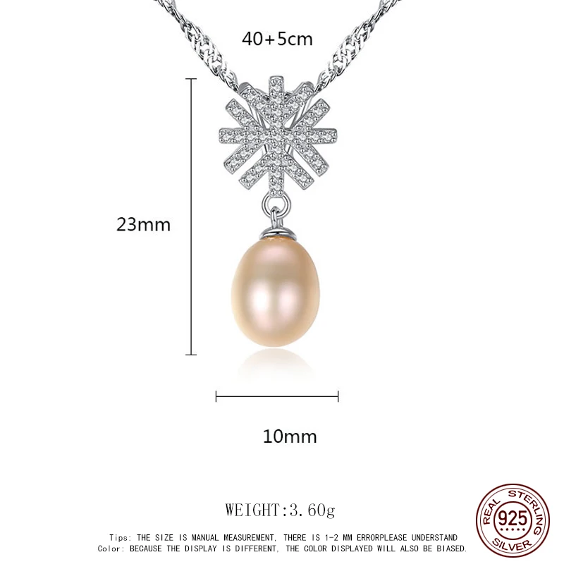 

925 Sterling Silver Necklace Snowflake Zircon Natural Freshwater Pearl Pendant Necklaces For Women Jewelry