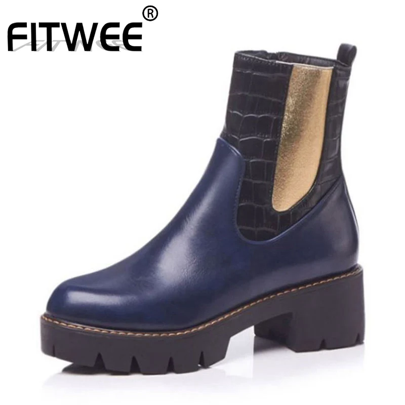 FITWEE ботильоны; женская разноцветная обувь с заклепками; короткие плюшевые теплые зимние ботинки на толстой подошве; женская обувь; размер 34-43