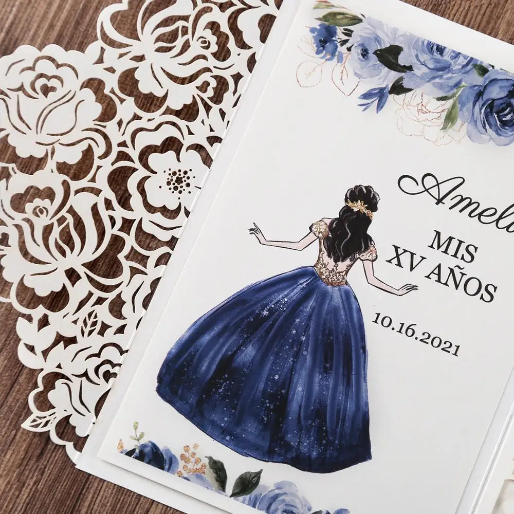 Белый лазерный разрез Цветочные карманные поздравительные карты с конвертом