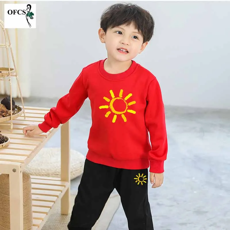 2 шт./компл. детская зимняя толстовка с бархатным утеплителем и брюки на возраст