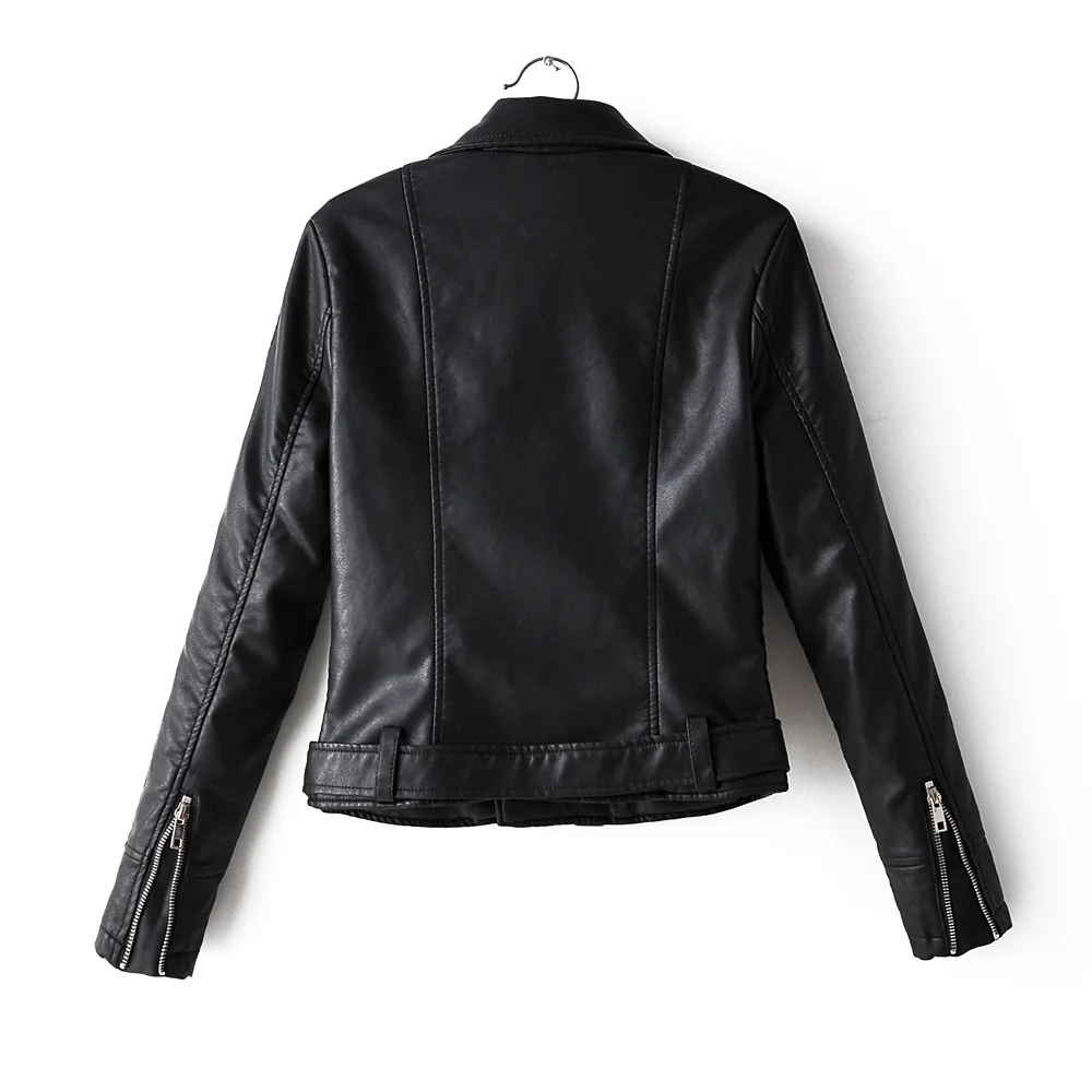 

Autumn leather jacket women zipper faux suede jacket long sleeve vintage coat turn down collar biker jacket with sashes