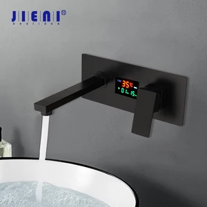 JIENI матовый черный смеситель для ванной комнаты, кран для раковины с водопадом, кран для раковины, Твердый латунный настенный смеситель для ванны, смеситель для раковины, кран