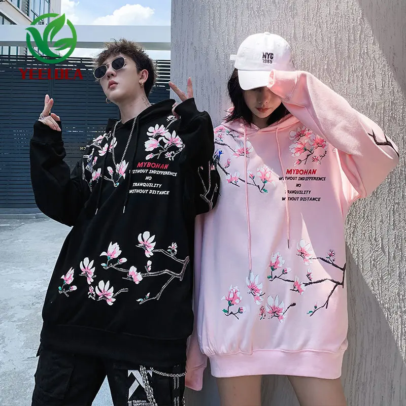 2019 осенне-зимние Парные толстовки из хлопка с объемным принтом сливы для мужчин