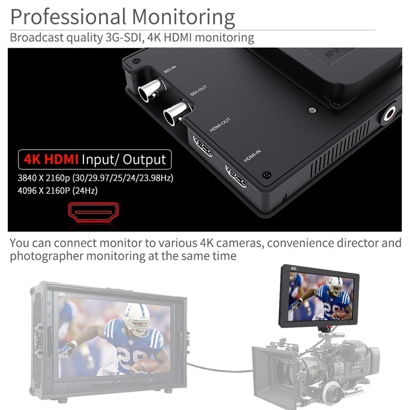 Fw703 7 дюймов Ips 3g Sdi 4K Hdmi Dslr монитор Full Hd 1920x1200 на камеру полевой монитор с гистограммой для стабилизатора камеры s Rig