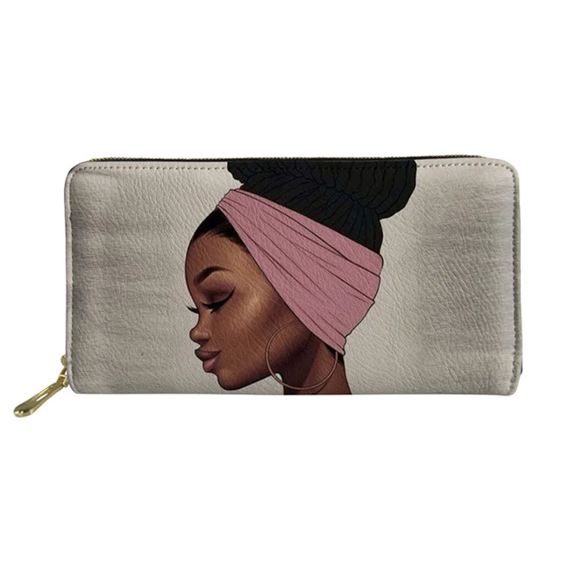 

Симпатичные афро арт черная африканская красавица для девочек узор кошельки для мужчин и женщин кожаный Длинный кошелек для путешествий, с...