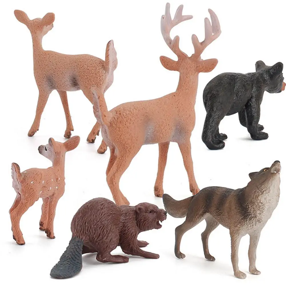 

6pcs Safari Animal Figure Toys PVC Realistic Reindeer Bear Wolf Animal Model Figurines Educational Toys Christmas Gift For Kids