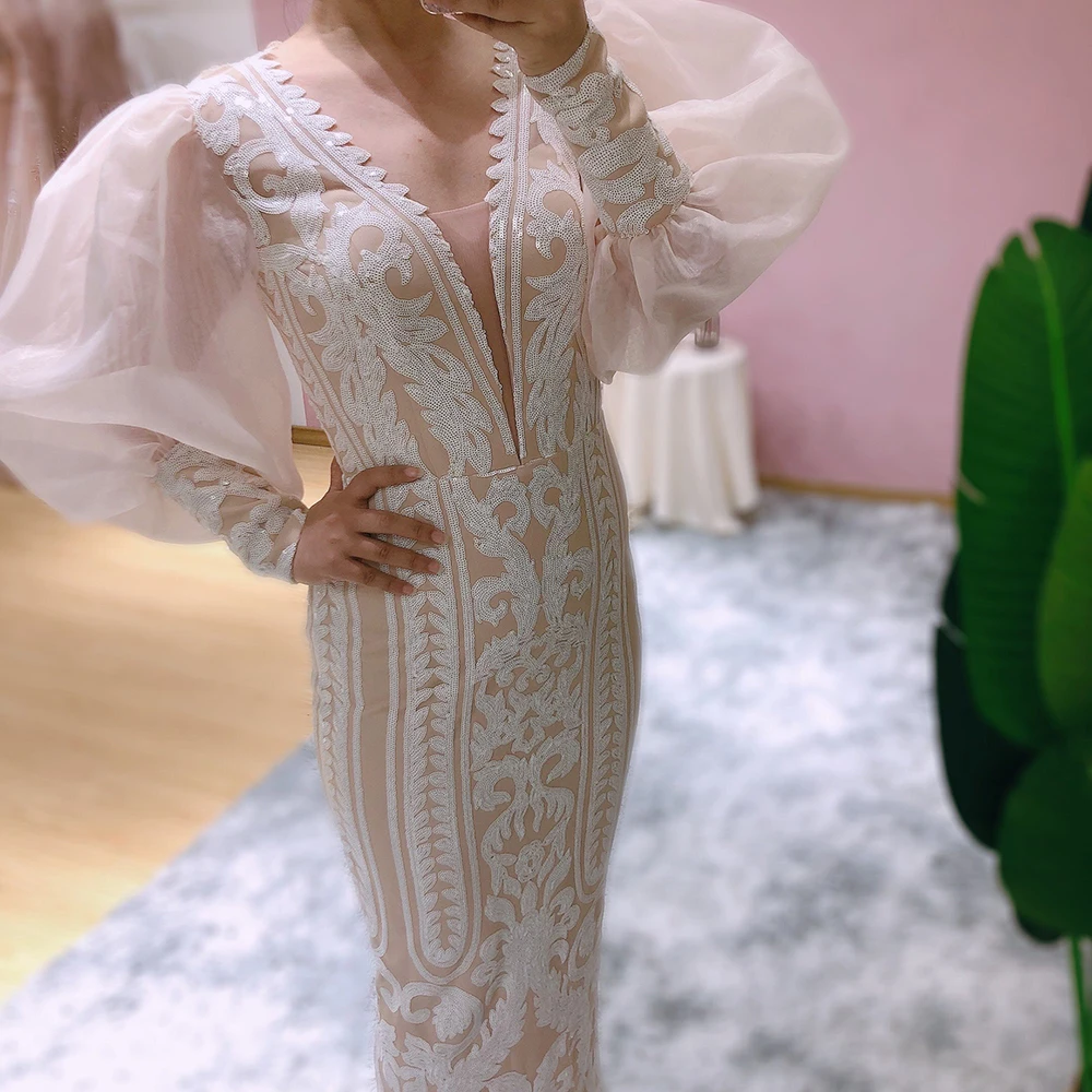 

YILIBER Serene hill green luxury one shouder split evening dresse gowns 2021 elegant mermaid beading feathers for women party