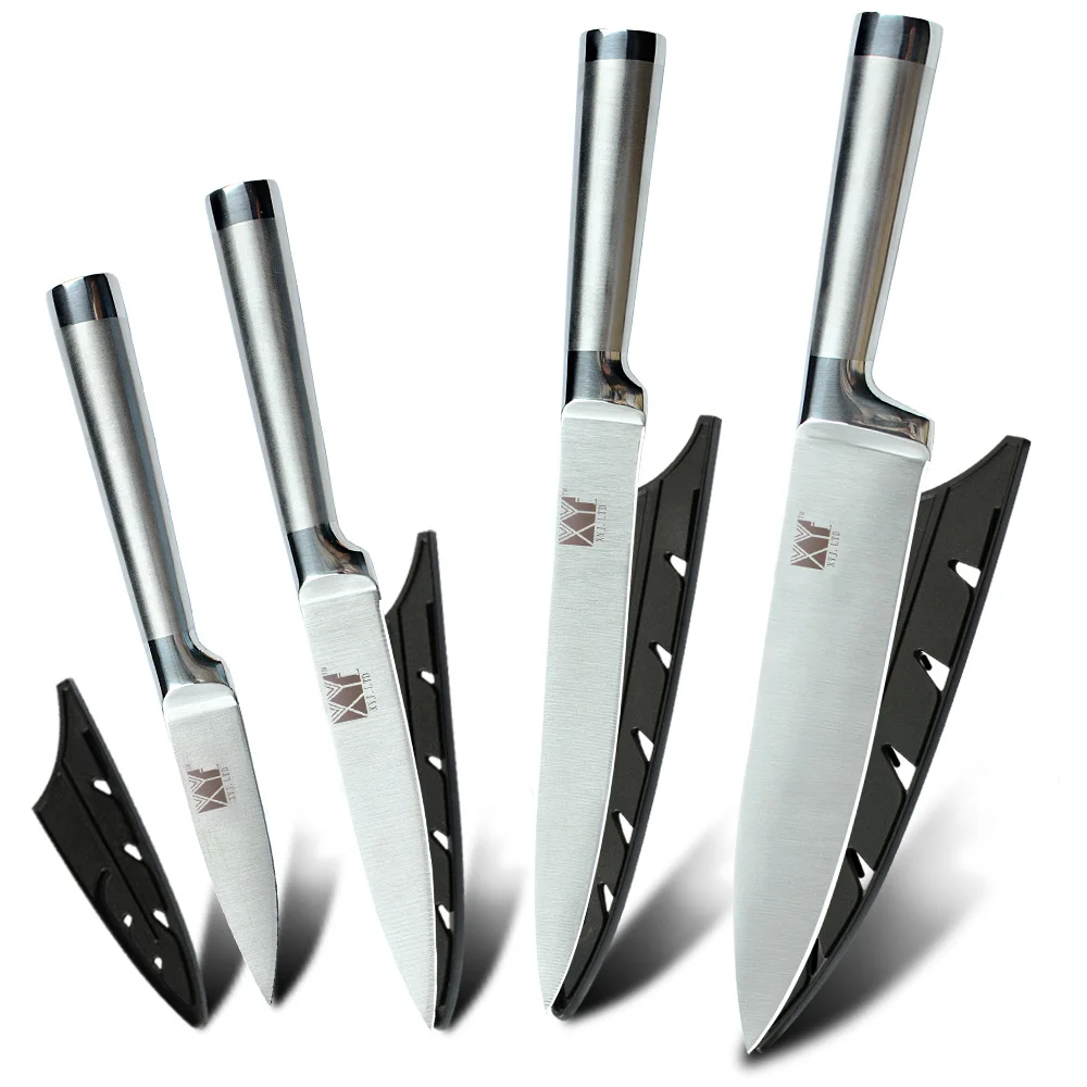 B.4 pcs set XYj набор кухонных ножей 7cr17, структура ножей из нержавеющей стали, фруктовый нож Santoku, шеф-повара, легкий нож для нарезки хлеба - Цвет: B.4 pcs set