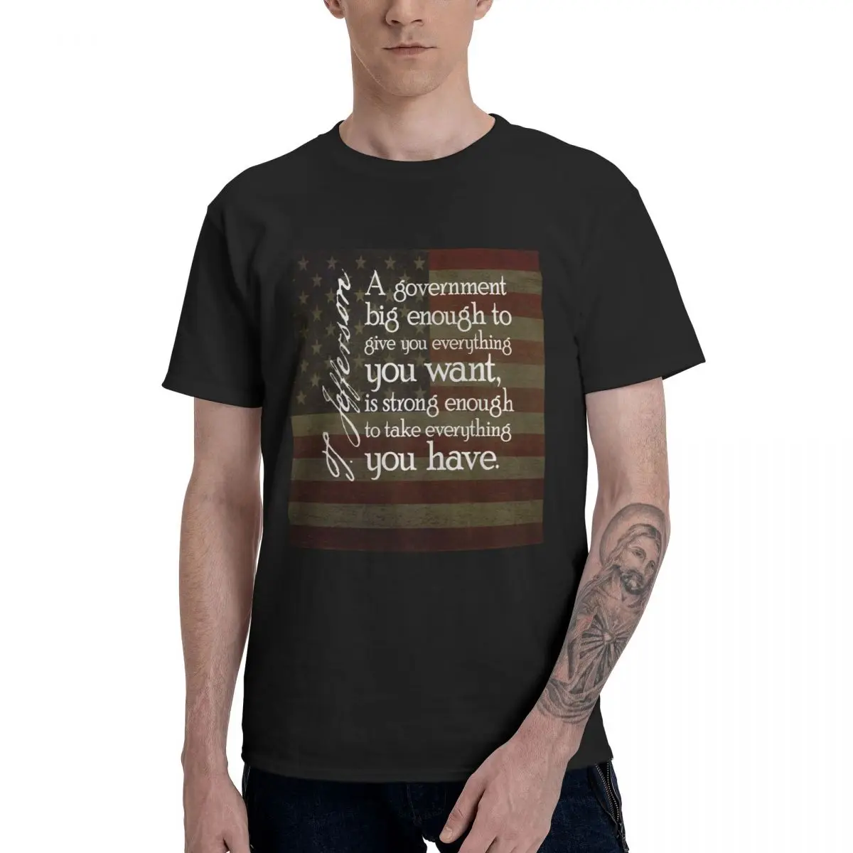 

Jefferson Beware Of Big Government Graphic Tee Men's Basic Short Sleeve T-Shirt Funny Tops