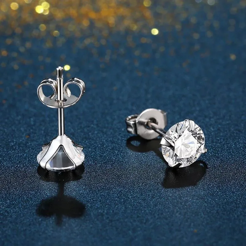 

1Pcs 3-8mm Crystal Stud Earrings For Women Girls Cubic Zircon Stainless Steel Round Rhinestone Earrings Stud Small Earrings