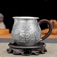 pure silver public cup tea divider 999 hand engraved lotus leaf flower chinese kung fu home justice cup