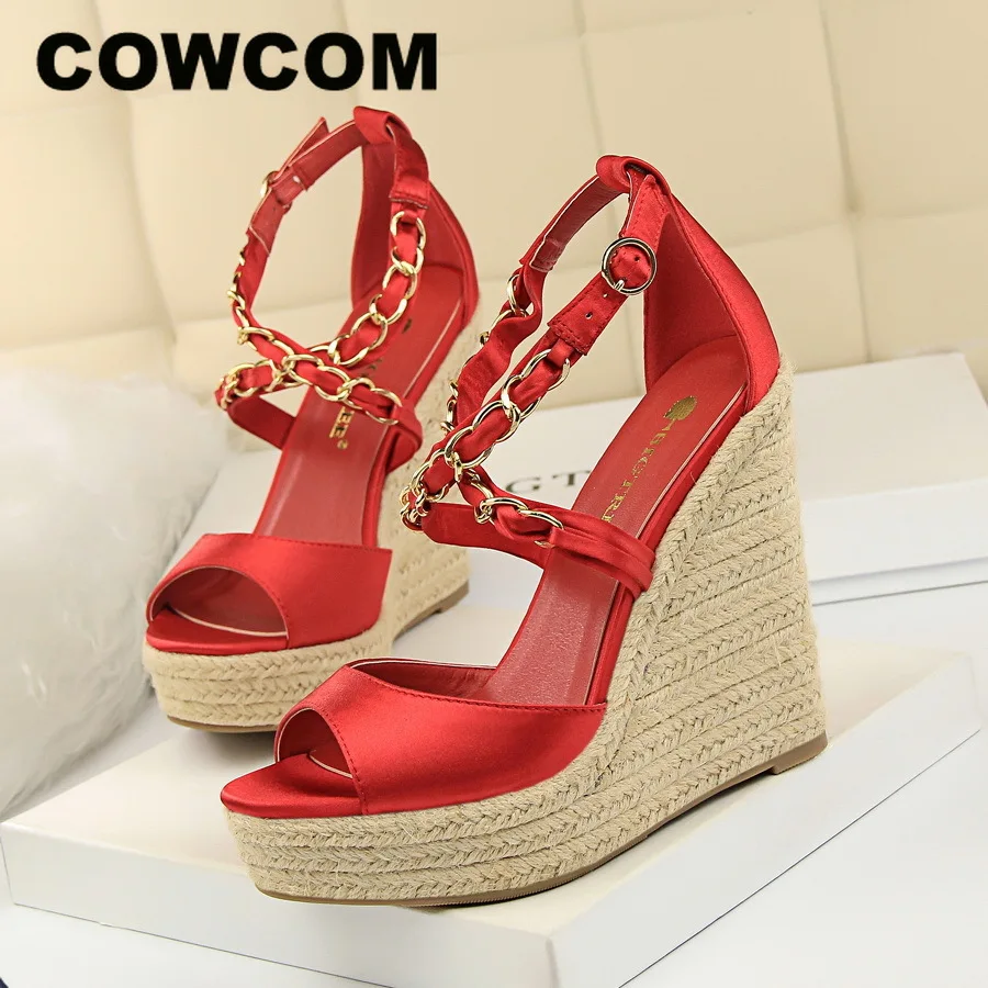 COWCOM/Женская обувь на высоком каблуке 13 см тканая платформе с толстой подошвой из