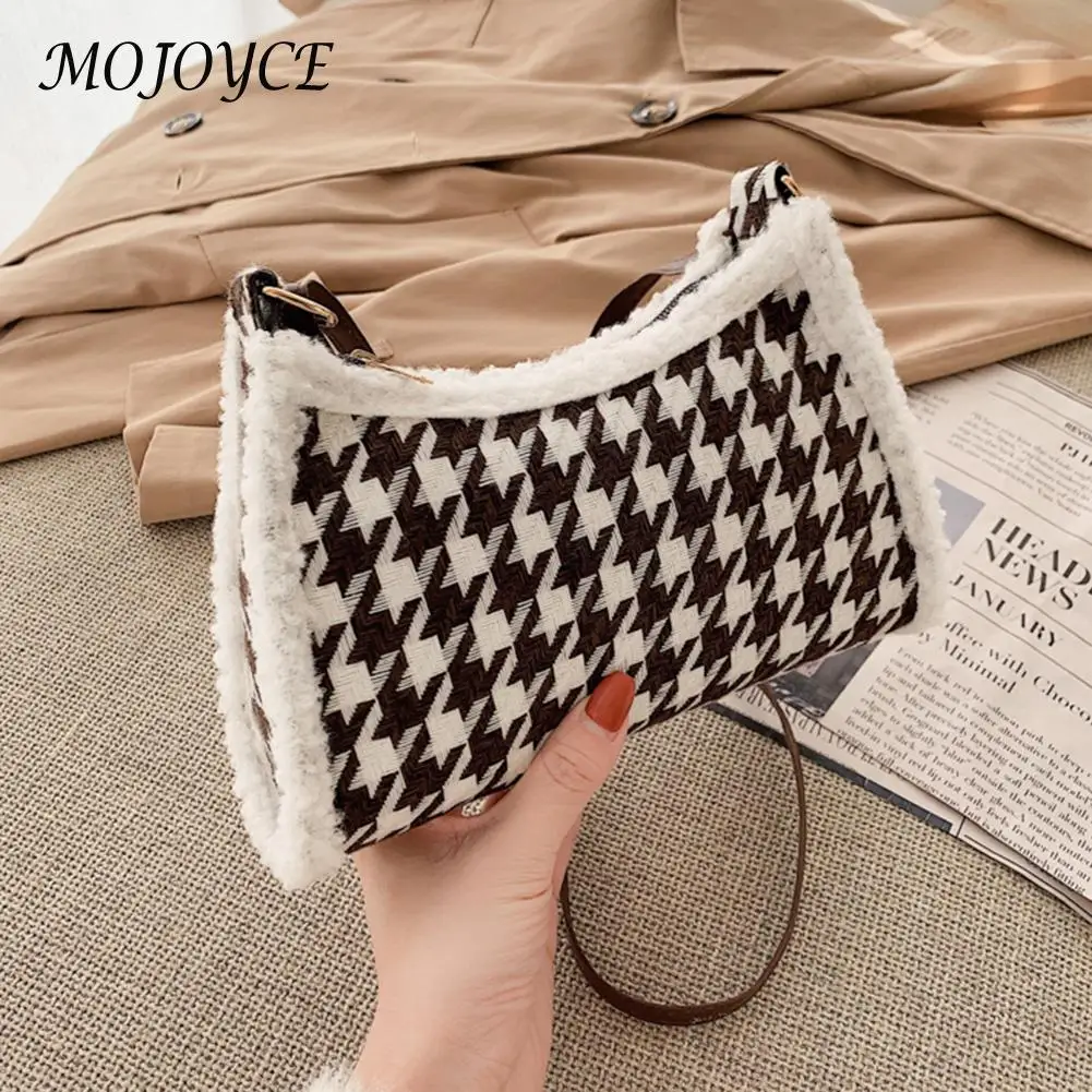 

Fashion Women Shoulder Bag Woolen Cloth Houndstooth Print Messenger Bag Vintage Handbags Casual Ladies Crossbody Bag
