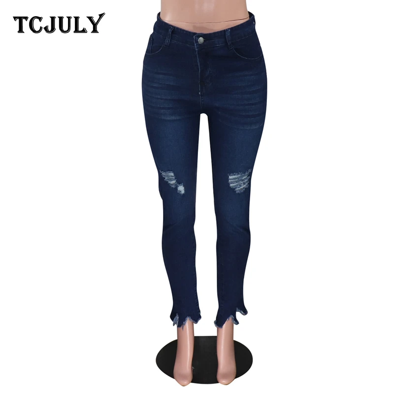 TCJULY новый дизайн потертые рваные джинсы для женщин с карманами узкие пуш-ап