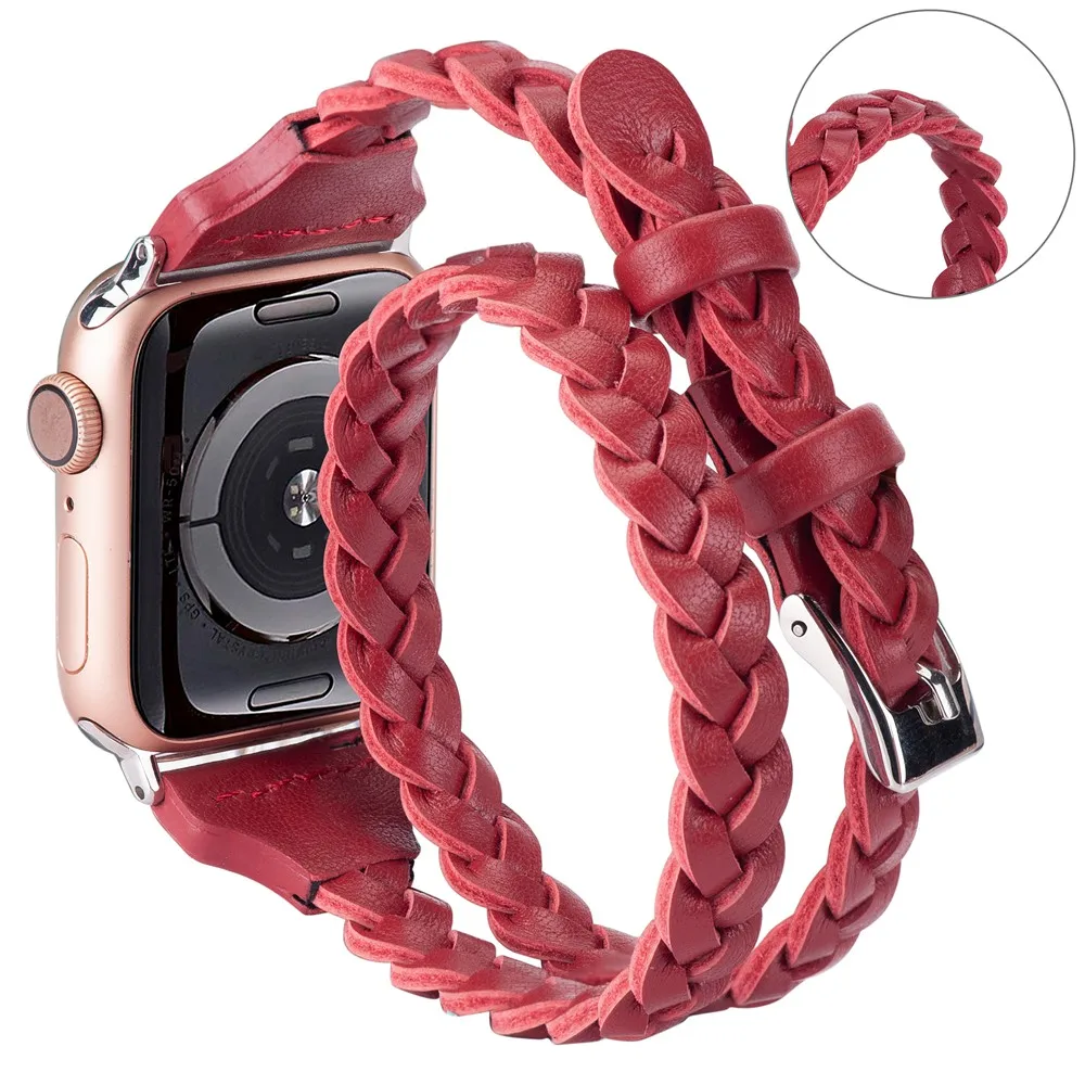Ремешок Wearlizer Кожаный Плетеный для Apple Watch Band 5 38 мм 40 42 44 двойной браслет iWatch Series 4 3 2