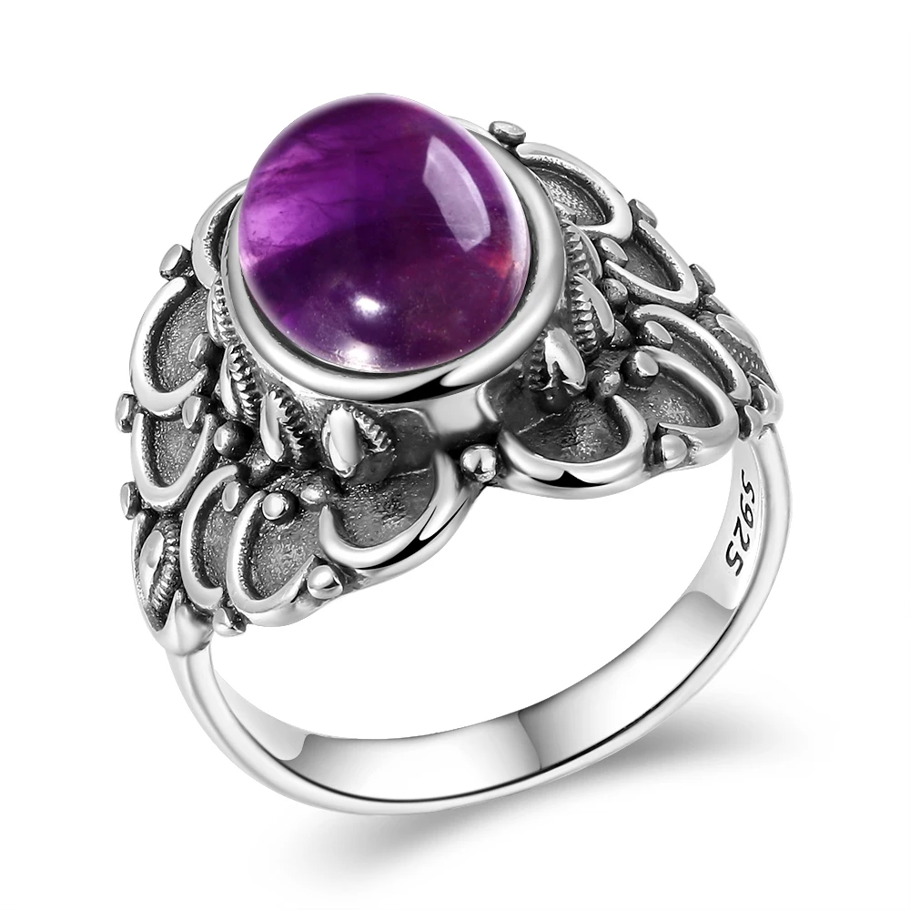 

Natural Amethyst Rings Sterling Silver 925 Rings Gemstone Oval Amethyst Ring for Women Girl Fine Jewelry Dropshipping