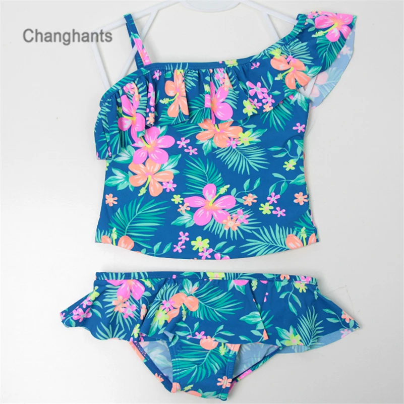 Детский купальник из двух предметов темно синий Танкини для девочек 2 8 лет с