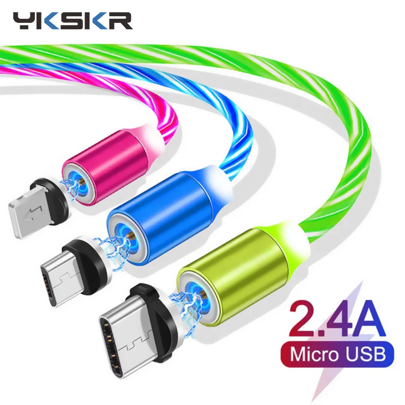 Светодиодный светящийся Магнитный зарядный кабель usb type C Micro usb зарядный кабель для iPhone XS MAX 8 samsung Xiaomi зарядный провод шнур