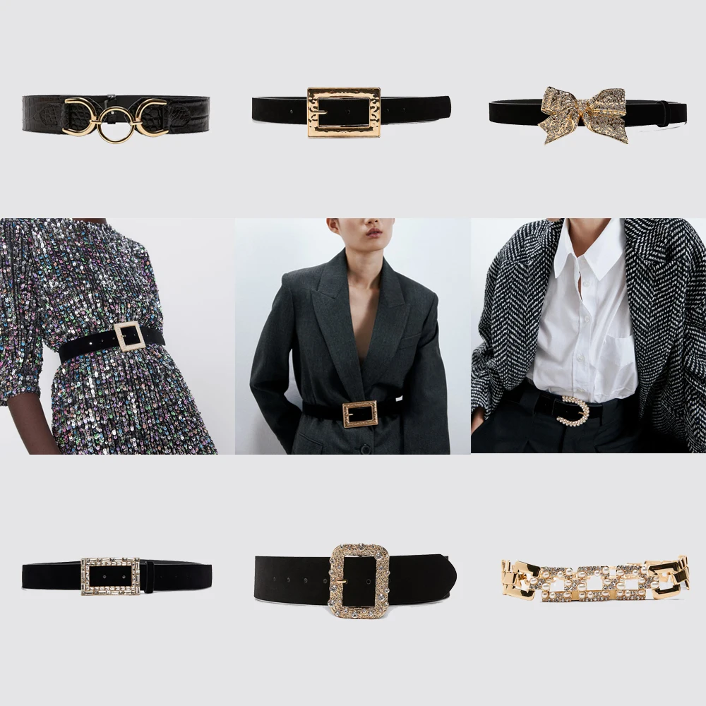 ZA Ретро женский ремень из искусственной кожи Модный жемчужный с кристаллами