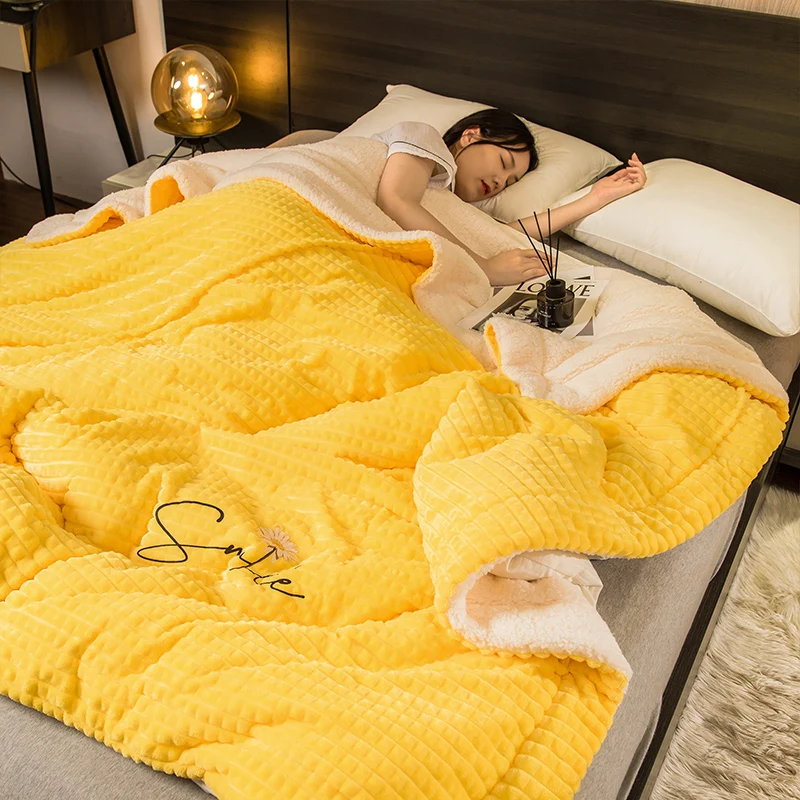 Домашнее одеяло из кашемира ягненка толстая кровать диван зимний теплый шерпа