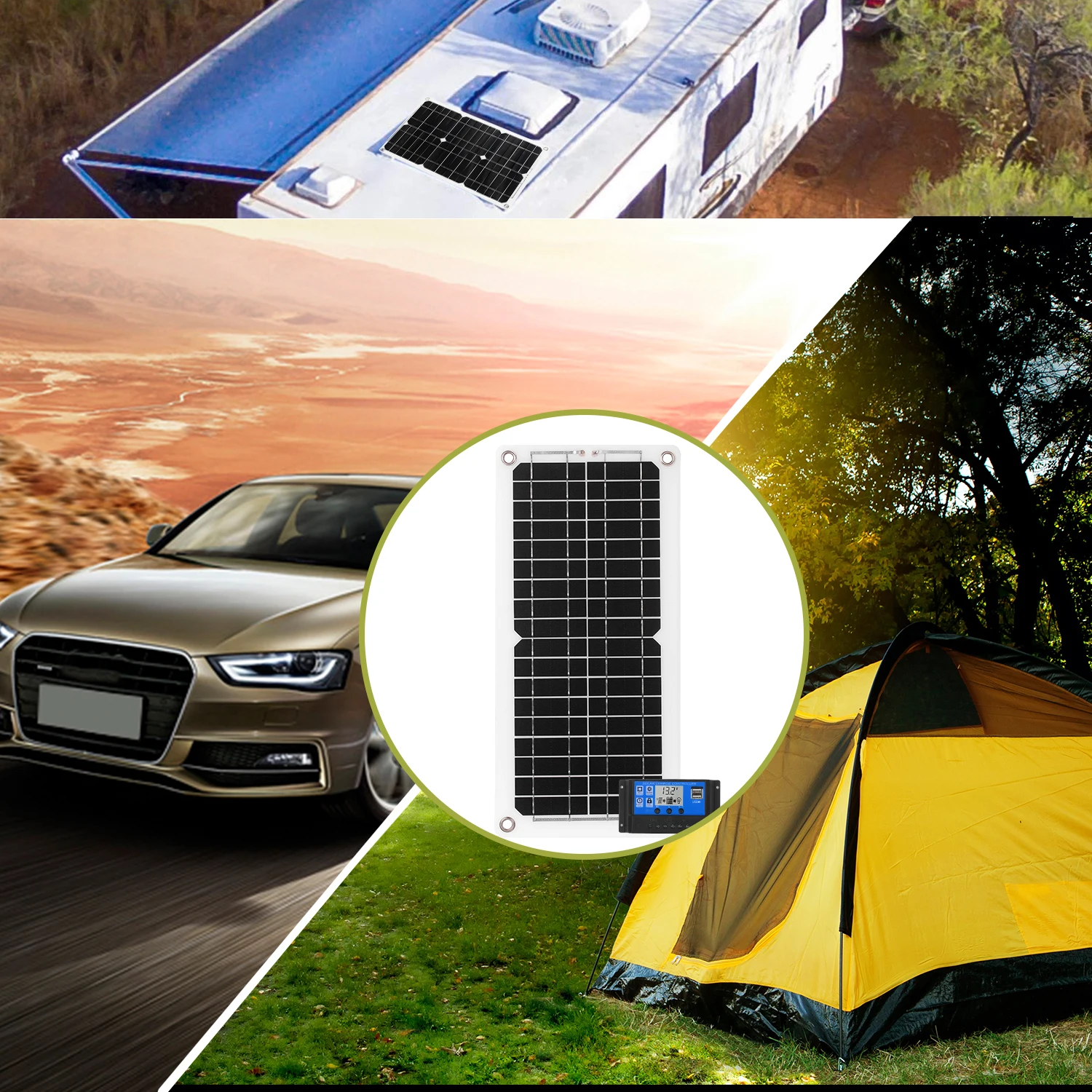 

120W 12V Solar Panel Kit USB Port Off Grid Monocrystalline Module with SAE Connection Cable Kits for Camping Car Boat Marine