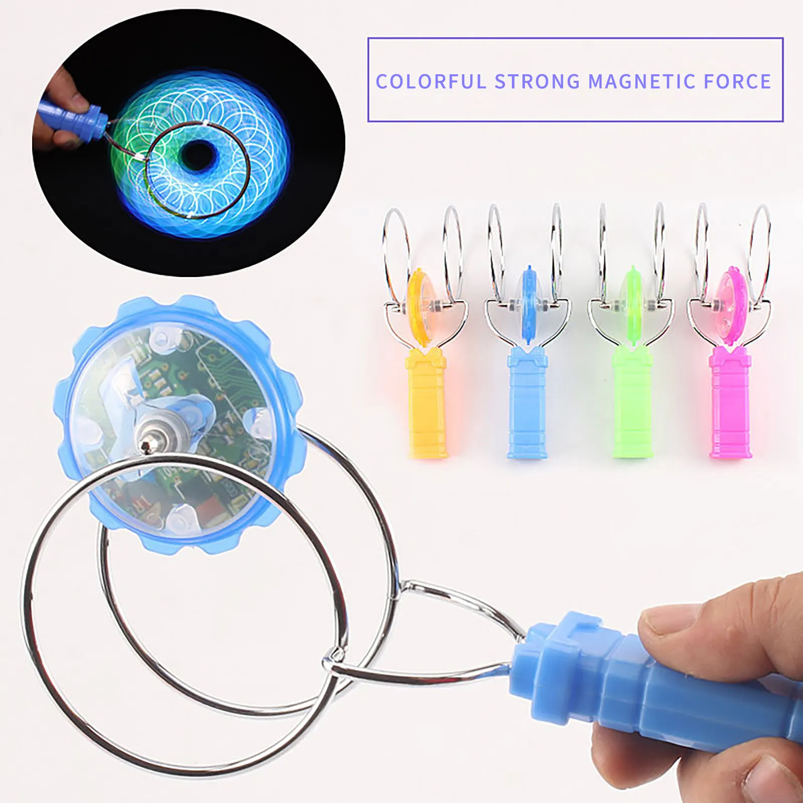 Hand-cranked Inertial Rotation Magic-flying Spinning Top Creative Colorful Luminous Magnetic Track Fidget Toys Spinner Juguetes