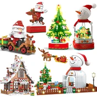 christmas snowman gingerbread house santa claus music box model building blocks creative xmas tree with figure bricks toys gifts