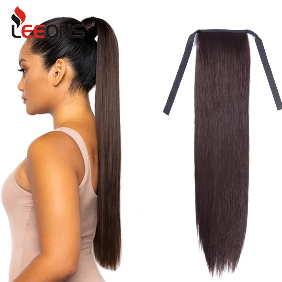 

Leeons накладка на хвост вокруг конского хвоста удлинитель волос для женщин 20 дюймов черный длинный прямой синтетический клип на конский хвос...