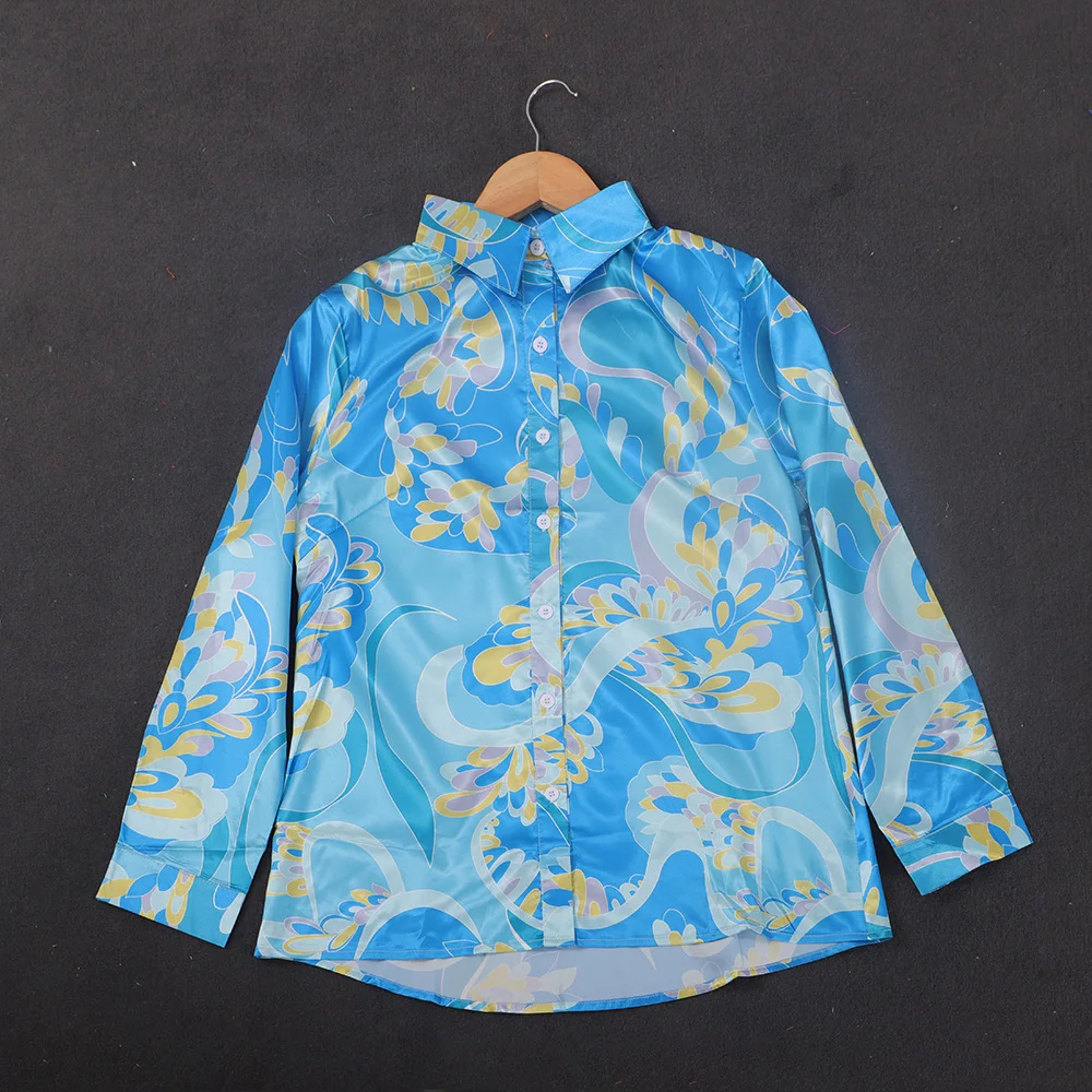 Блузка женская мешковатая на пуговицах с длинным рукавом и геометрическим принтом, батальных размеров