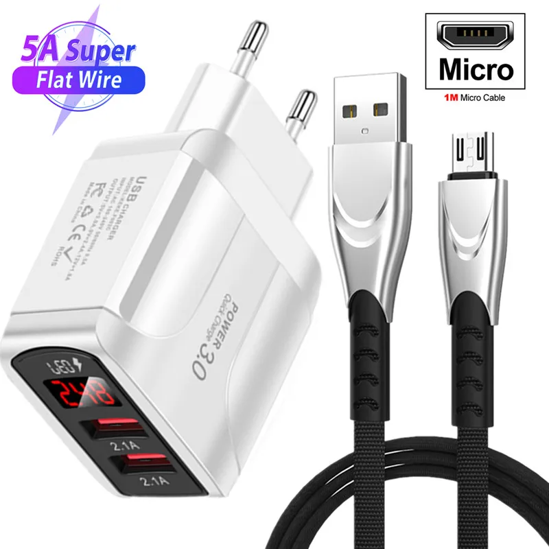 1 м Micro USB кабель 5A Быстрый зарядный для передачи данных Xiaomi Redmi 4X Samsung J3 J4 J7 A10 S7 Android