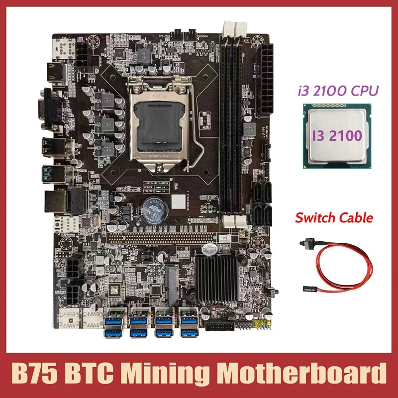 

Материнская плата B75 для майнинга BTC + Процессор I3 2100 + кабель переключения LGA1155 8xpcie USB адаптер DDR3 MSATA B75 USB Майнер материнская плата