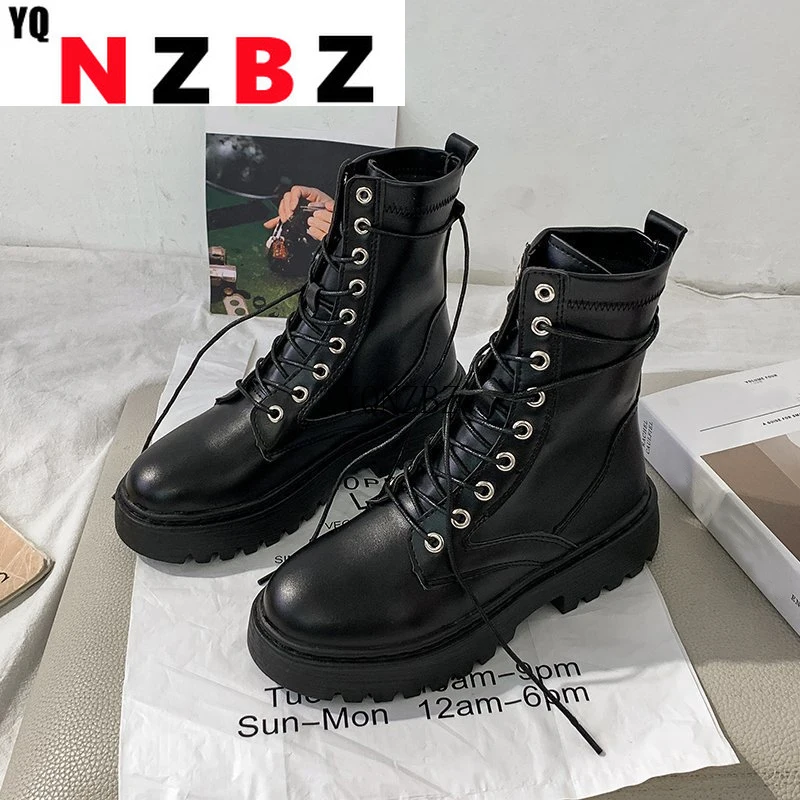 

Women Ankle Boots Autumn 2022 New Fashion Platform White Leather Motorcycle Boots Gothic Black Female Short Boot Botas De Mujer