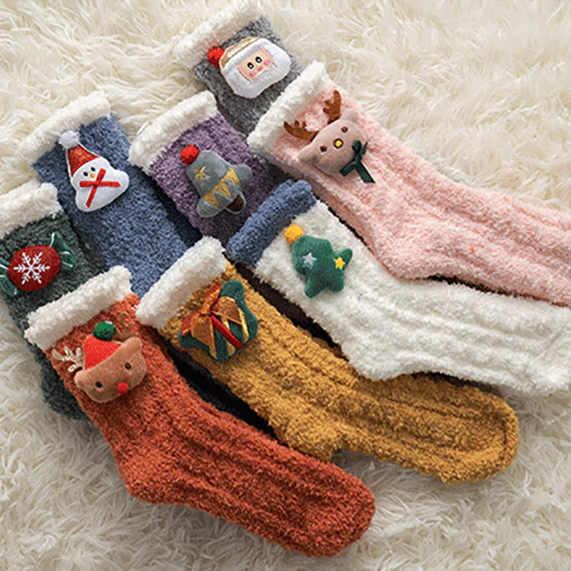 

Woman Christmas Socks Funny Xmas Santa Claus Tree Snowflake Elk Snow Coral Fleece Socks Happy Sock Men New Year Funny Gifts