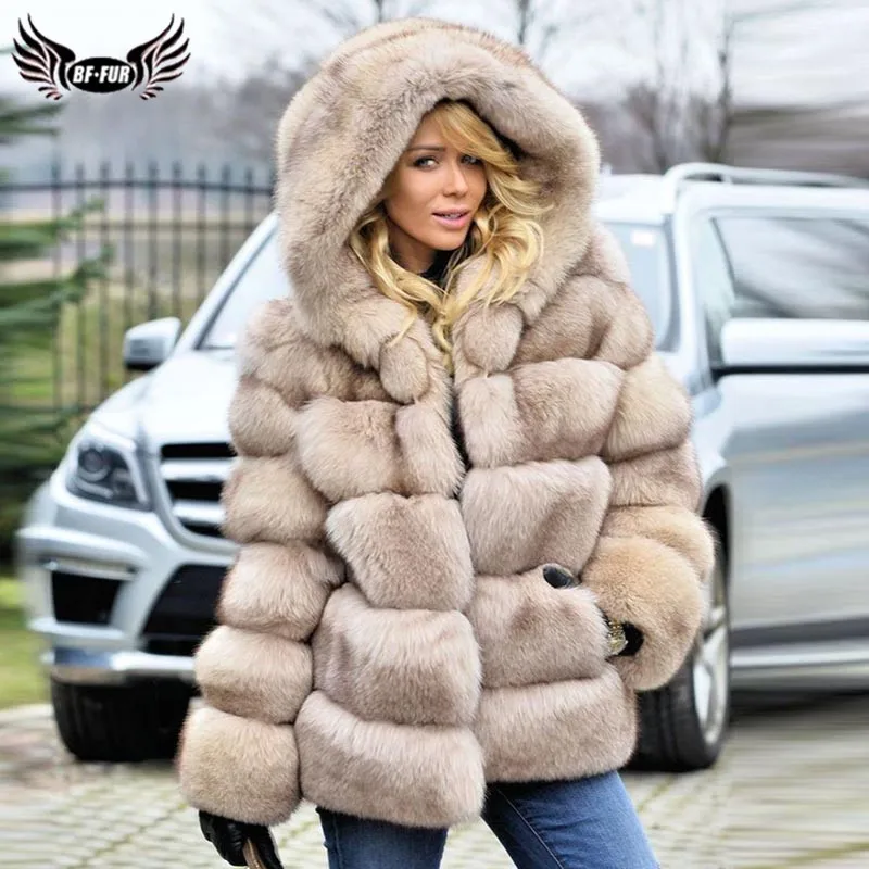 

Natural Fox Fur Coat With Hood For Women Winter Thick Warm Real Blue Fox Fur Jacket Short Genuine Leather Fashion Overcoat Woman