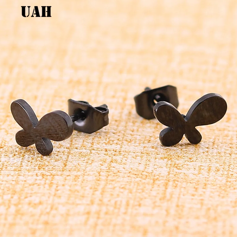 Модные черные серьги-бабочки из нержавеющей стали для женщин и детей ювелирные