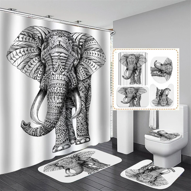 

Elephant Waterproof 3D Shower Curtain Polyester Shower Curtain Bathroom with Hook Juego De Cortina Y Alfombra De Baño