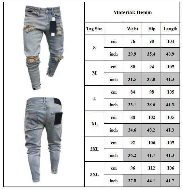 

Fashion Men Stretch Ripped Skinny Jeans Frayed Slim Fit Biker Denim Long Pants Trouser New Style