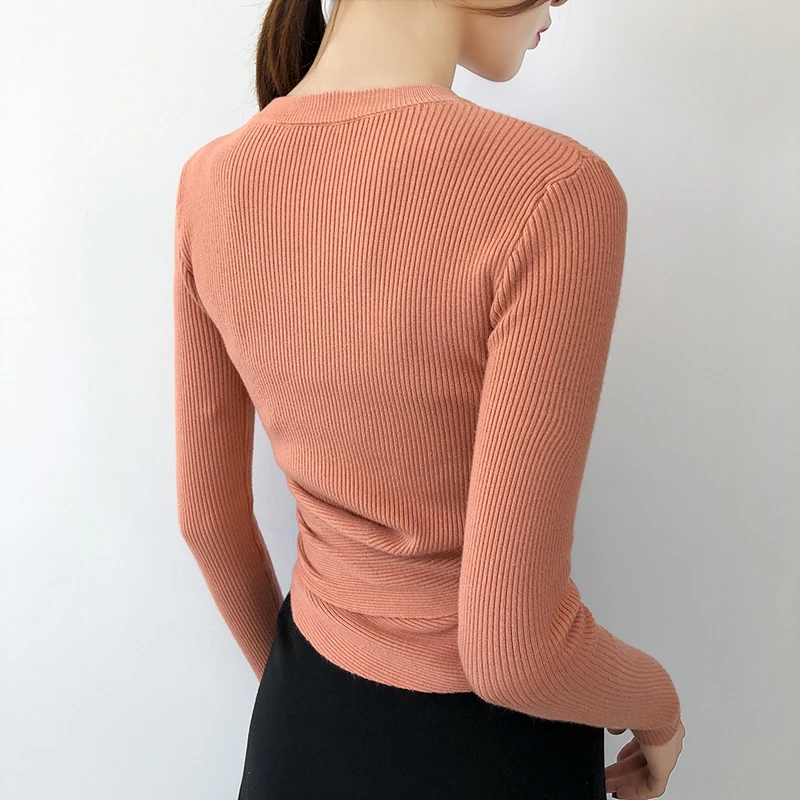 2019 женский осенний зимний свитер короткий топ с круглым вырезом пуловер на