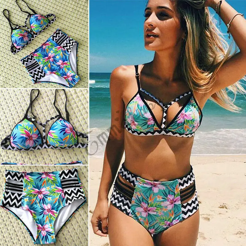 

2021 Sexy Women Push-Up Padded Bra Bandage Flower Bikini Set Swimsuit Swimwear