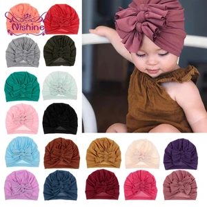 Шапка для девочек Nishine с бантом, мягкая теплая детская шапка с хлопковые повязки с узлом, Детская Шапка-бини, аксессуары для волос, милый головной убор для девочек