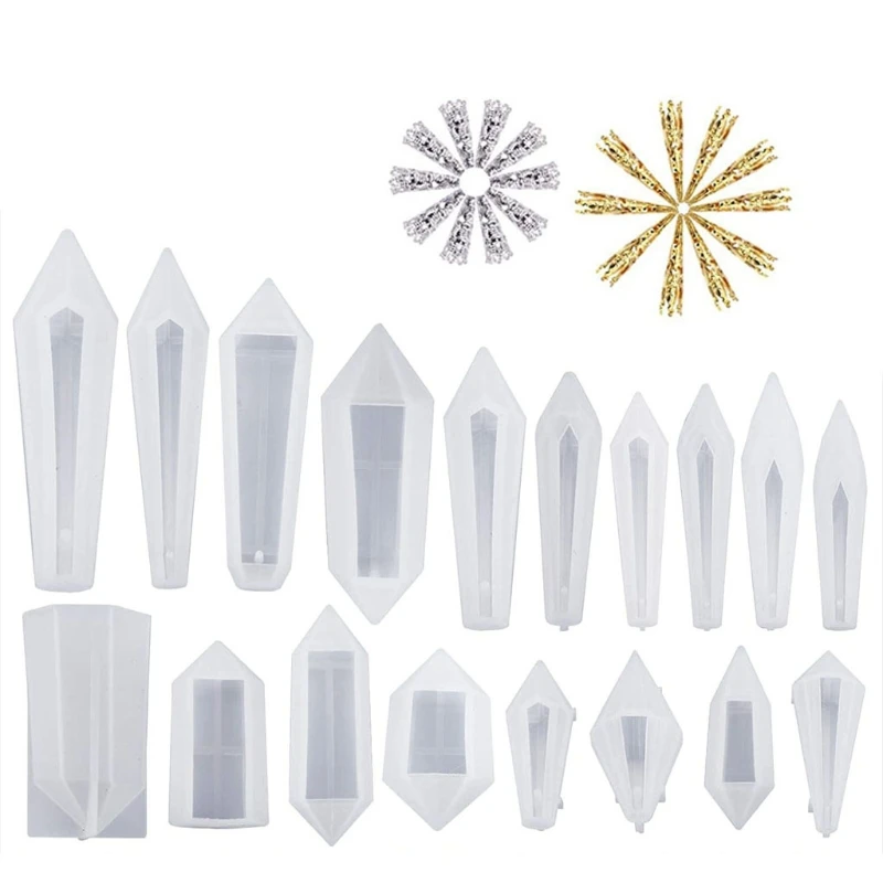 

18Pcs Resin Pendulum Mold Silicone Quartz Crystal Molds with 20Pcs Bead Kit K3KC