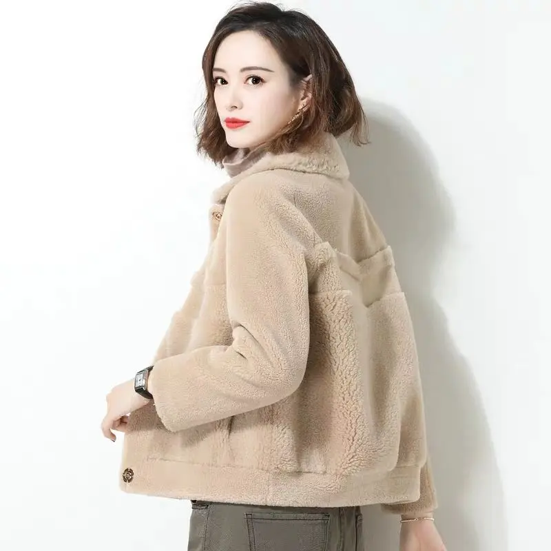 

[100% wool] genuine lamb wool, sheared cashmere, fur and fur in one, plush and thickened fur coat, women's short