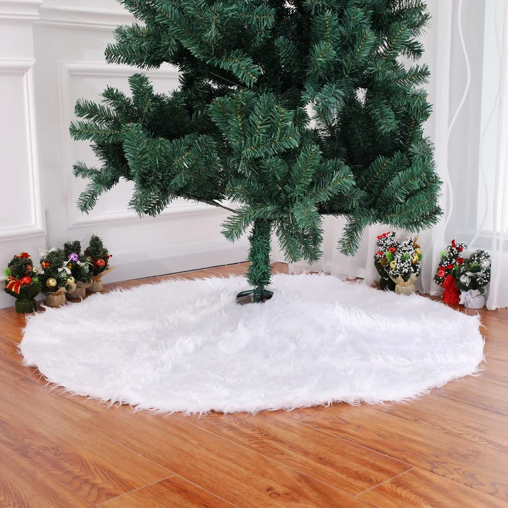 

78/90/122/152cm White Plush Christmas Tree Skirt Fur Carpet Aprons Merry Christmas Decoration for Home Party New Year Xmas Decor