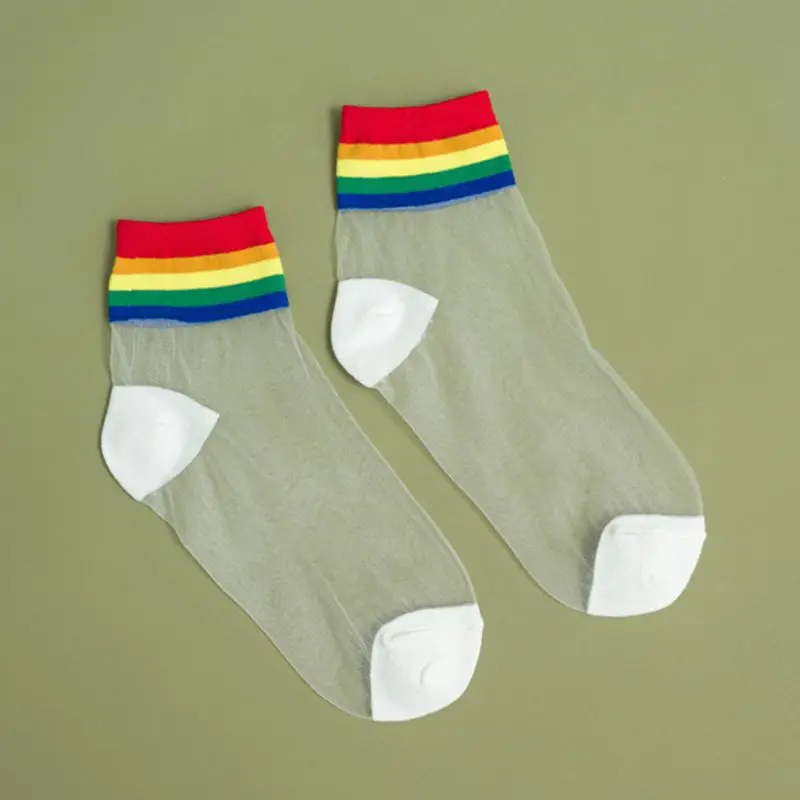 Корейский Стекло волокна носки трубы средней высоты яркий c бантом в полоску