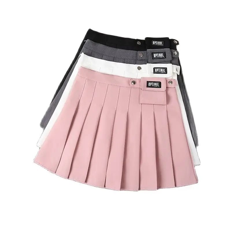 

Skirts Womens Harajuku Elastic High Waist Pleated Skirt Black Ladies Pink Skirt Women Clothes 2021 Summer Preppy Chic Midi Skirt