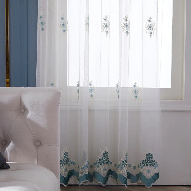 Пасторальная серая Цветочная белая марлевая вуаль с вышивкой для гостиной
